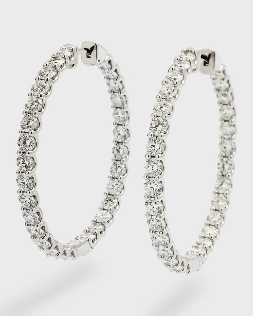 Neiman Marcus White Lab Grown Diamond 18K Round Hoop Earrings, 1.5"L, 6.7Tcw