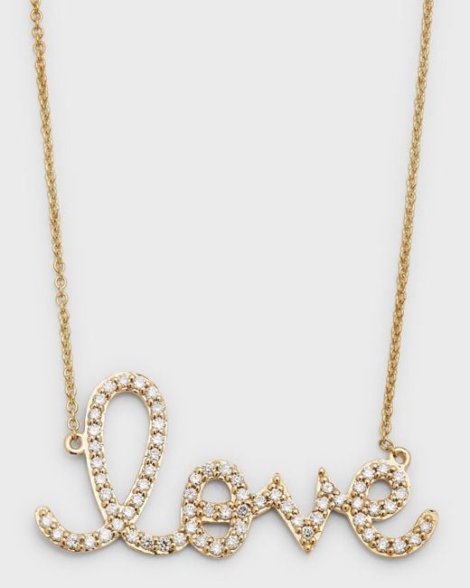 Sydney Evan White Large 14k Yellow Gold & Diamond Love Necklace