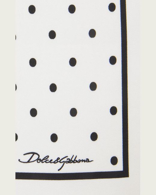 Dolce & Gabbana White Polka-Dot Silk Twill Square Scarf