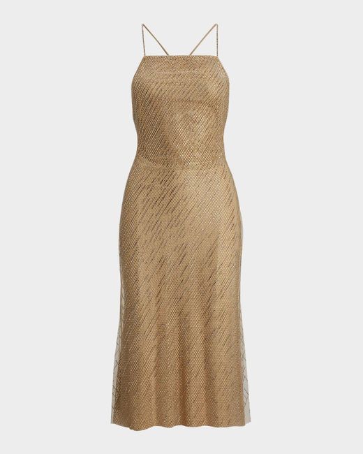 Ralph Lauren Natural Crawford Sequined Mesh Cocktail Dress