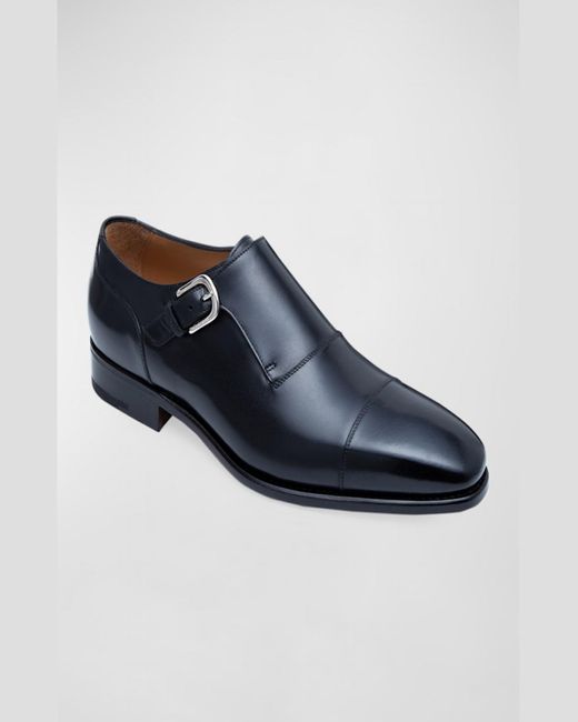 Paul Stuart Black Giordano Single-monk Leather Shoes for men