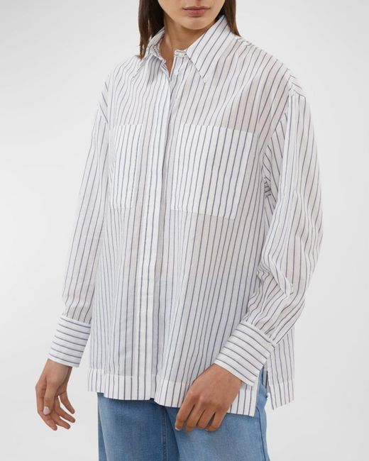 Peserico White Striped Button-down Cotton Shirt