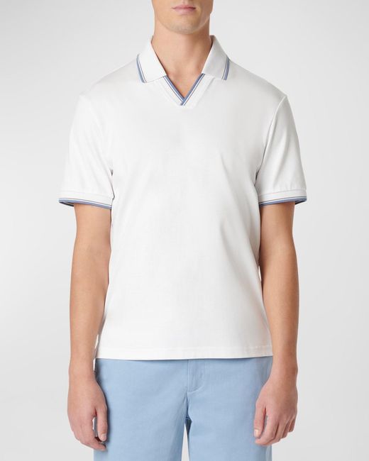 Bugatchi White Polo Shirt With Johnny Collar for men