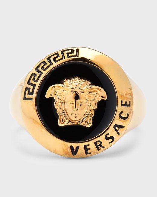Versace Metallic Enamel Medusa Signet Ring for men