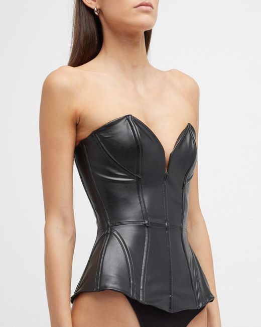 Agent Provocateur Gena Strapless Lace-up Faux Leather Corset in Black | Lyst