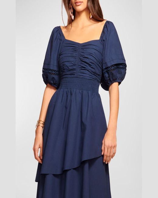 Ramy Brook Blue Persephone Puff-Sleeve High-Low Dress