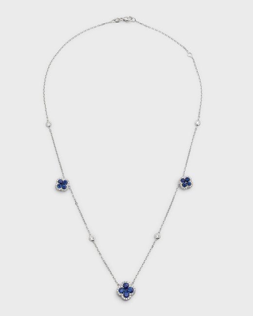Neiman Marcus White 18k Blue Sapphire Flower And Diamond Station Necklace