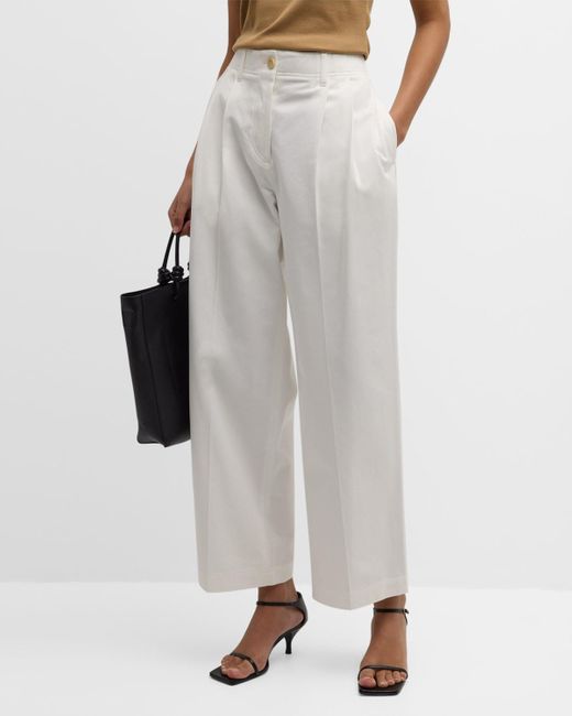 Totême  Gray Mid-Rise Pleated Relaxed Wide-Leg Twill Trousers