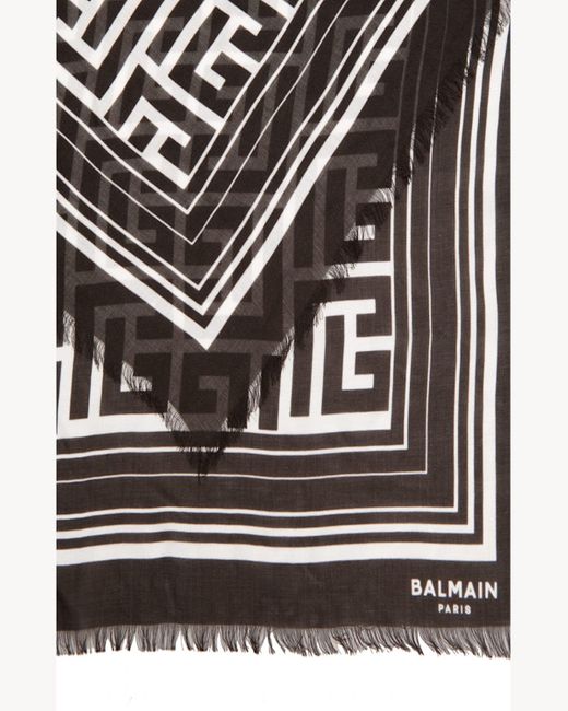 Balmain Black Fringe Monogram Modal Scarf
