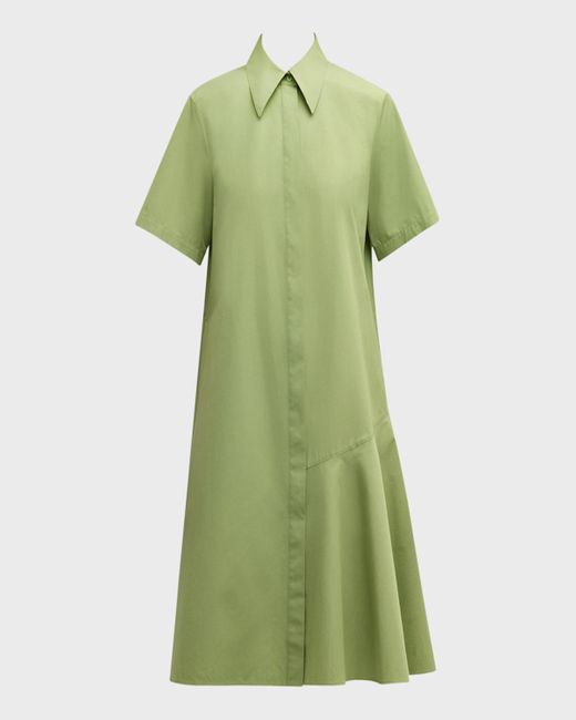 Lafayette 148 New York Green Flounce Cotton Poplin Midi Shirtdress