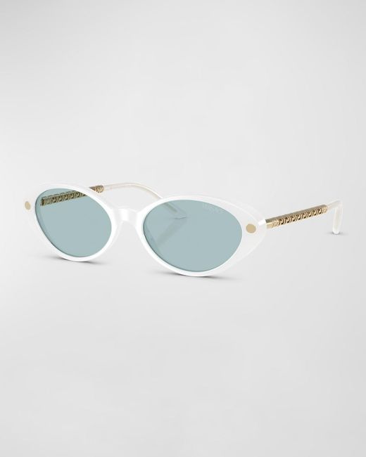 Versace Blue Greca Mixed-Media Oval Sunglasses