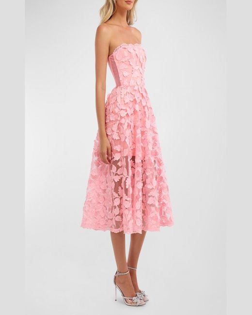 HELSI Pink Florence Strapless Lace Applique Midi Dress