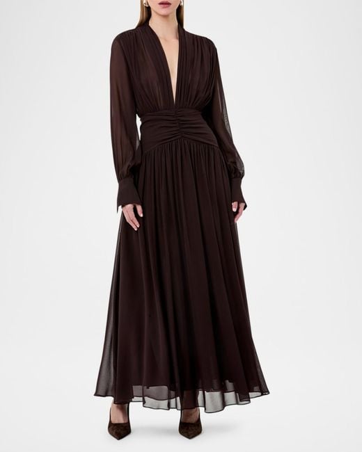 nicholas brown dress Nicholas Brown Printed Silk Ariel Cowl Neck Gown Size 8
