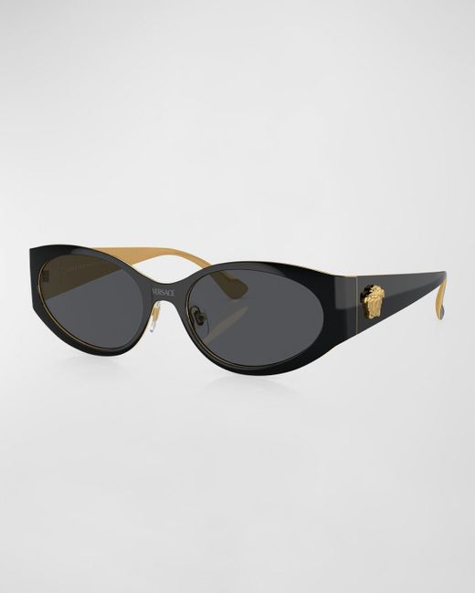 Versace Black Medusa Metal Oval Sunglasses