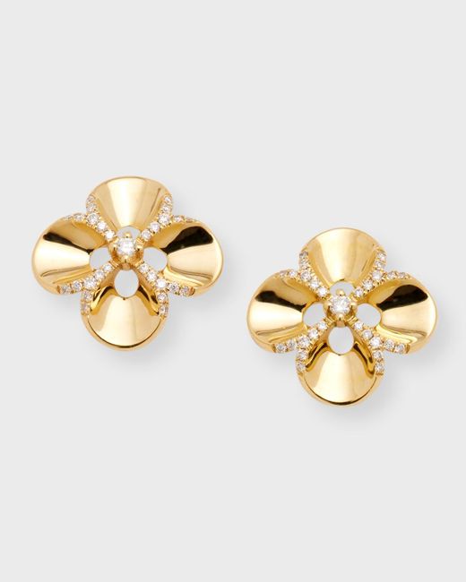 Frederic Sage Metallic 18k Yellow Gold Camellia Polished And Diamond Stud Earrings