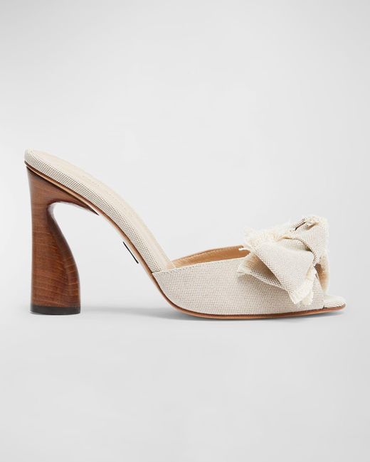 Paul Andrew Natural Cotton Bow Peep-Toe Mule Sandals