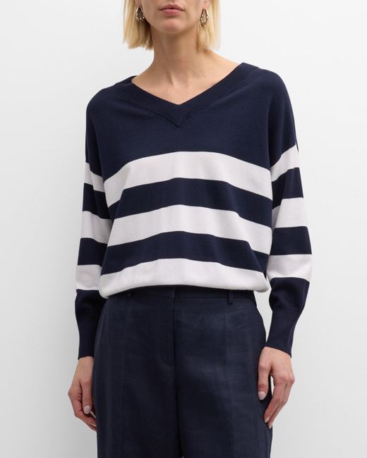 Marella Blue Granito Striped V-Neck Sweater