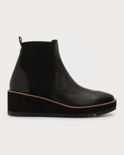 Eileen Fisher Black Lilou Leather Wedge Chelsea Booties