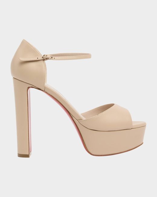 Christian Louboutin Natural 130Mm Sandaloo Leather Platform Sole Sandals