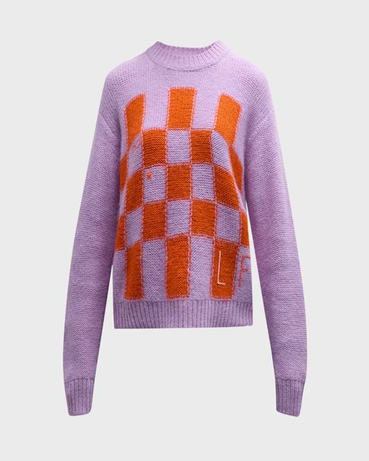 Lingua Franca Janell Embroidered Check Intarsia Sweater