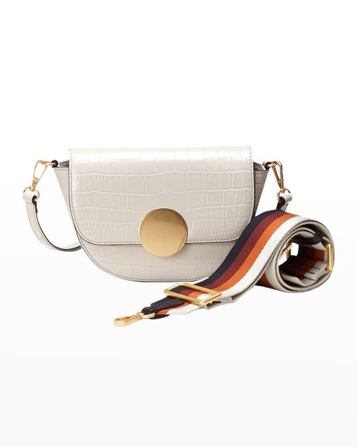 orYANY Lottie Saddle Moccroc Crossbody Bag in White Lyst