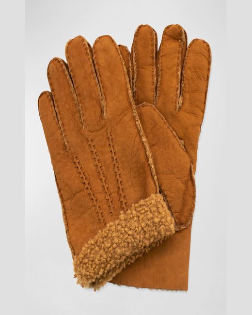 Portolano Brown Curly Shearling Gloves for men