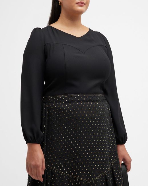 Whitney Morgan Black Plus Size Smocked Puff-Sleeve Blouse