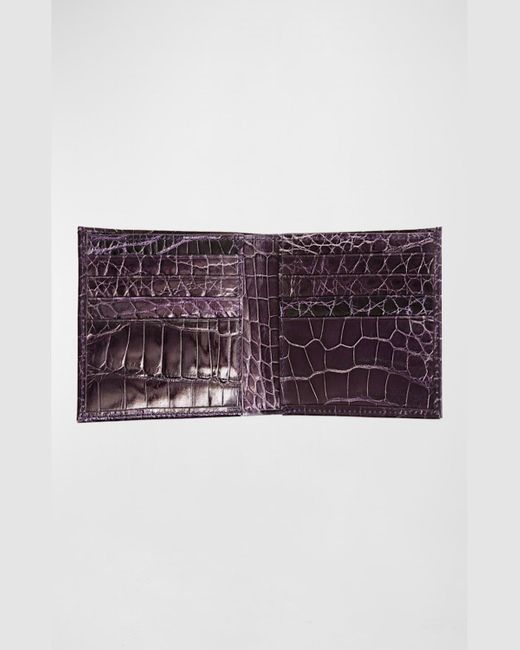 Abas Purple Slim Alligator Bi-fold Monogram Wallet for men