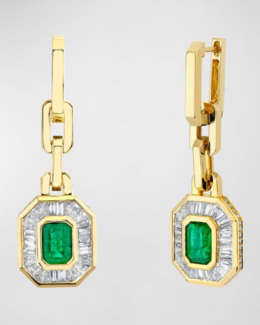 SHAY Metallic 18K Emerald And Diamond Halo Mini Deco Drop Earrings
