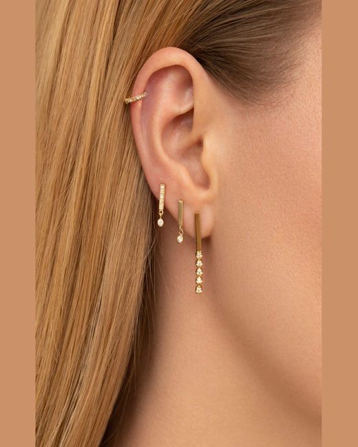 Jennifer Meyer Metallic Diamond Bar Stud Mini Bezel Drop Earrings