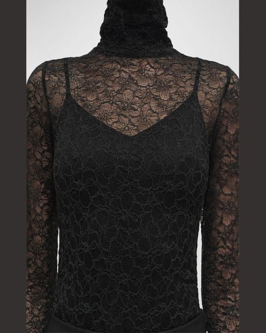 Jonathan Simkhai Zurie Lace Turtleneck Long Sleeve Combo Bodysuit in Black Lyst
