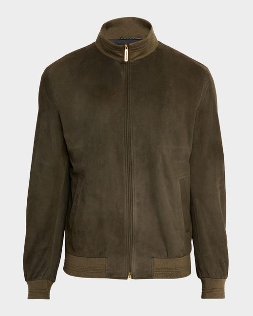 Stefano Ricci Green Suede Full-Zip Jacket for men