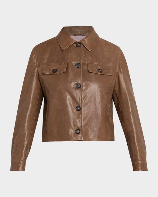 Brunello Cucinelli Brown Button-Down Leather Jacket