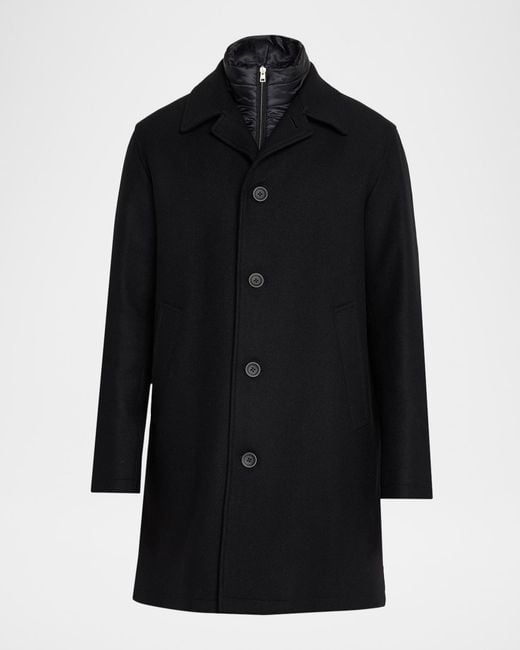 Herno Black Apos;S Wool-Blend Coat W/ Removable Bib for men