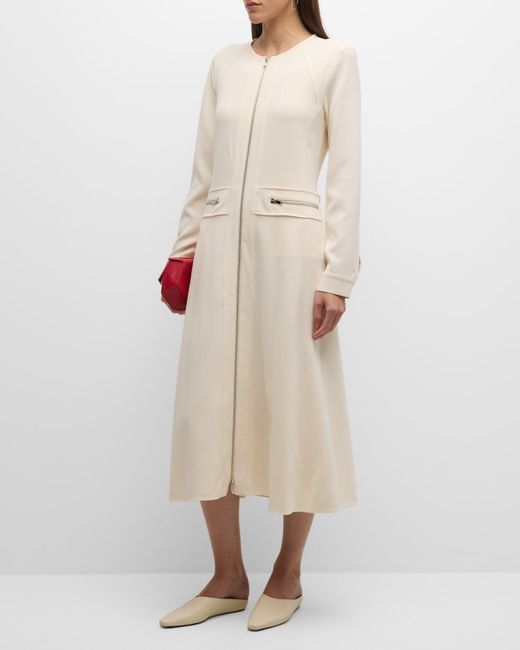 Proenza Schouler Natural Joanne Long-Sleeve Zip-Front Midi Dress