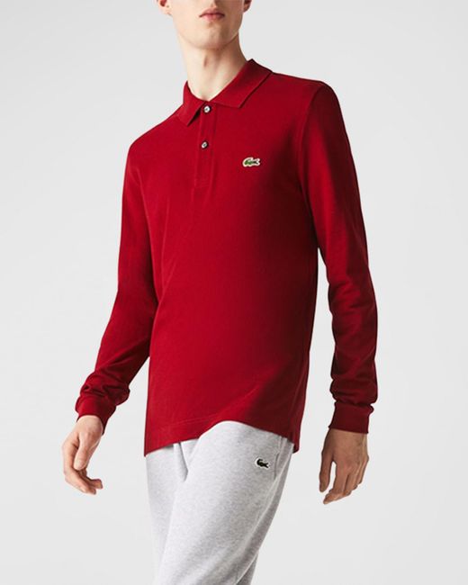 Lacoste Slim-fit Piqué Polo Shirt in Red for Men | Lyst
