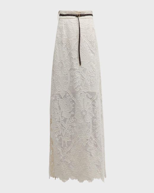 Zimmermann Natural Ottie Embroidered Midi Skirt