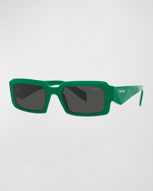 Prada Green Geometric Logo Acetate & Plastic Rectangle Sunglasses for men