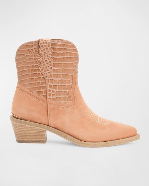 Partow Natural Jena Croco Western Ankle Booties