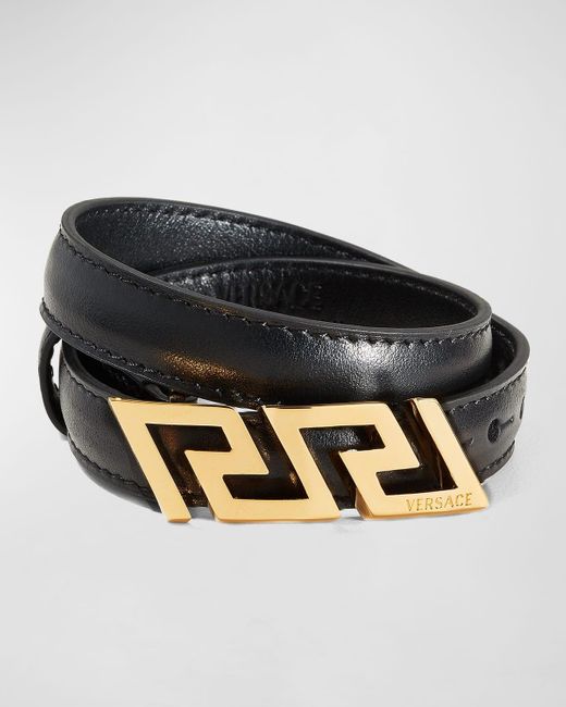 Versace Black La Greca Leather Wrap Bracelet for men