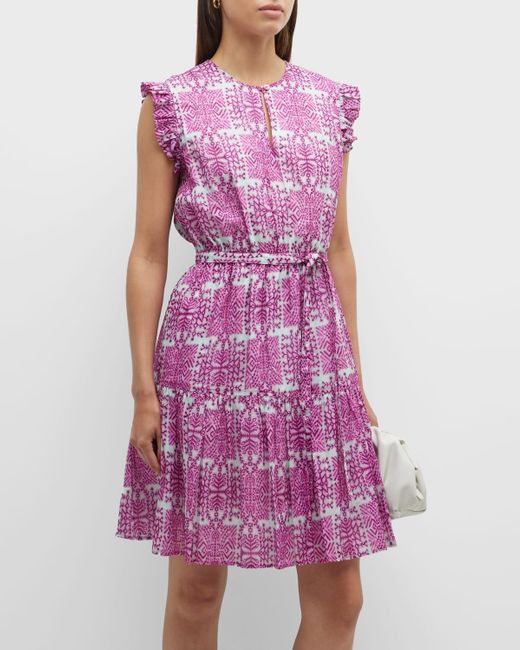 Finley Purple Caroline Sleeveless Geo-print Ruffle Mini Dress