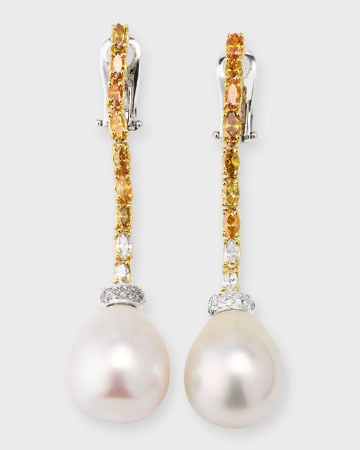 Pearls By Shari White Two-tone Diamond And Pearl Drop Earrings