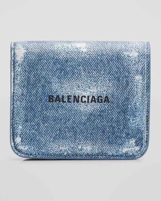 Balenciaga Blue Cash Flap Coin And Card Holder Denim Printed