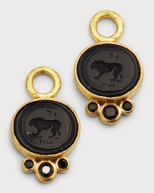 Elizabeth Locke Metallic 19k Yellow Gold Venetian Glass Intaglio 'stalking Lion' Earring Pendants