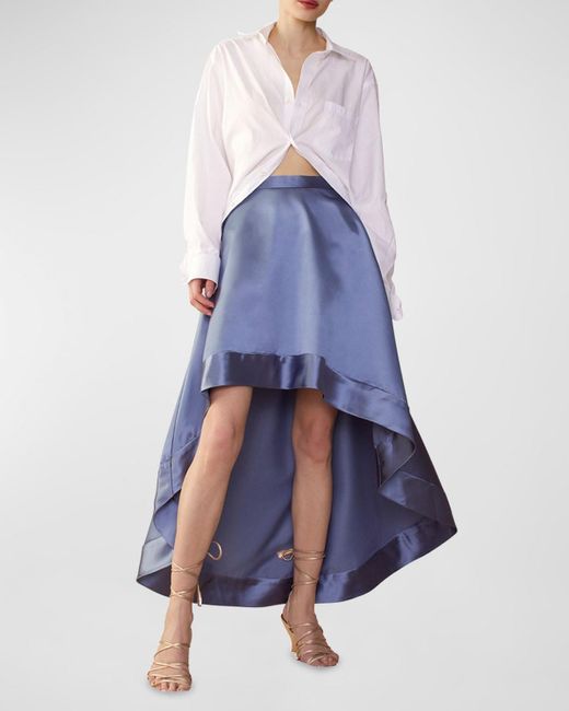 Cynthia Rowley Blue High-Low A-Line Satin Maxi Skirt