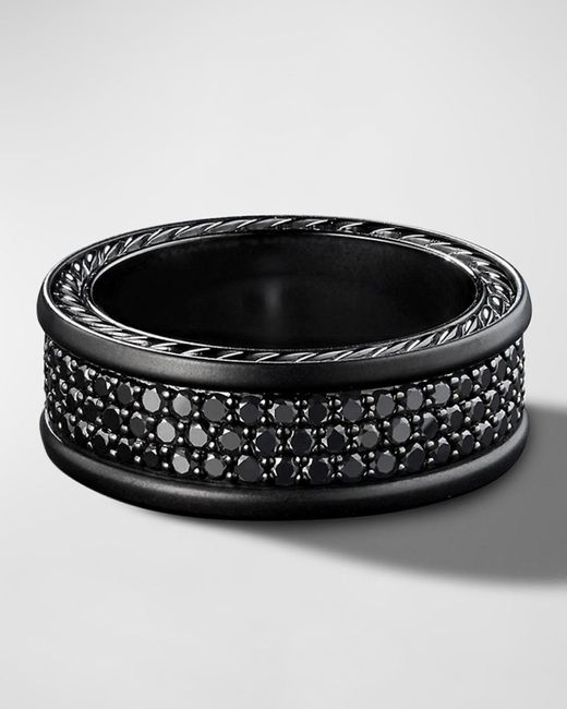 David Yurman Streamline® Three-row Band Ring With Black Diamonds In Black Titanium And Silver, 9mm for men