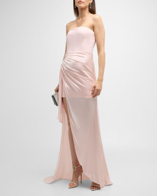 Cinq À Sept Pink Rania Strapless Satin Gown