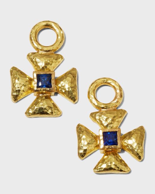 Elizabeth Locke Metallic 19k Blue Sapphire Maltese Cross Earring Pendants