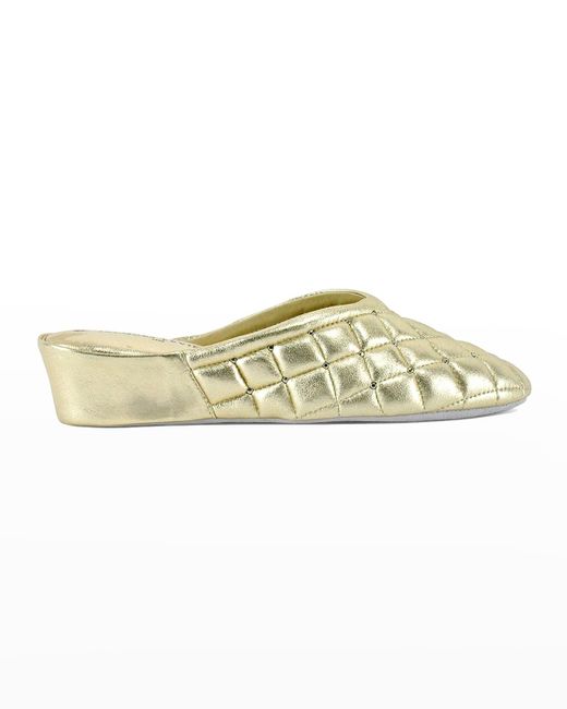 Jacques Levine White Quilted Leather Studded Slippers
