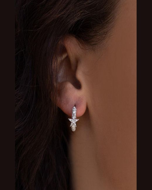 Sheryl Lowe Metallic Star 3-row Diamond Huggie Earrings